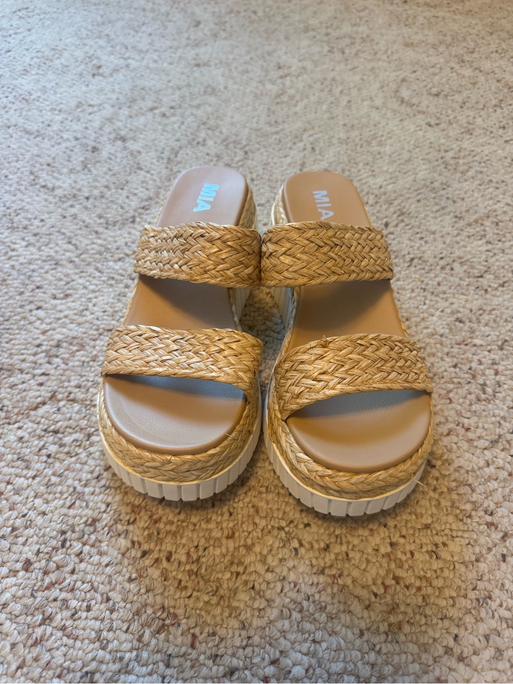 MIA Natural Braided Double-Strap Platform Sandals